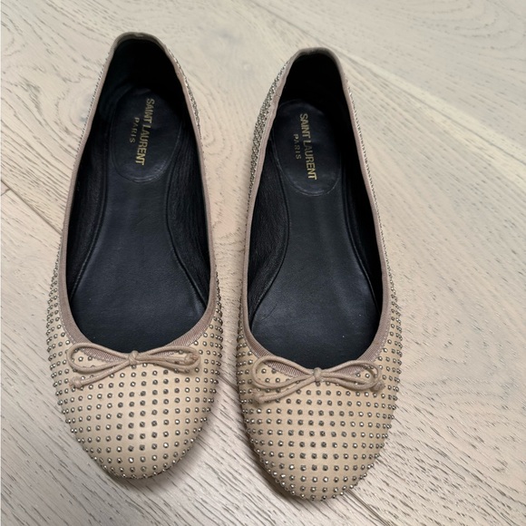 Saint Laurent Beige Studded Ballet Flats - Picture 1 of 3
